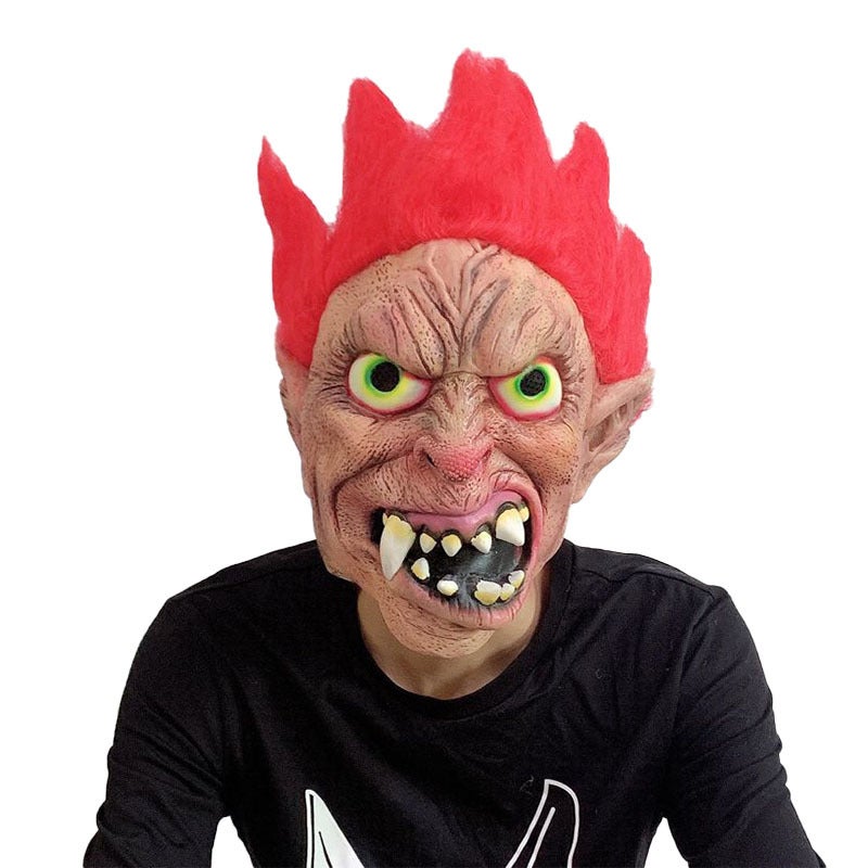Realistic Man Mask Halloween Fancy Old Man Mask Cosplay Full Head Latex Funny Realistic Latex Old Man Mask with Red Wig - Image 1