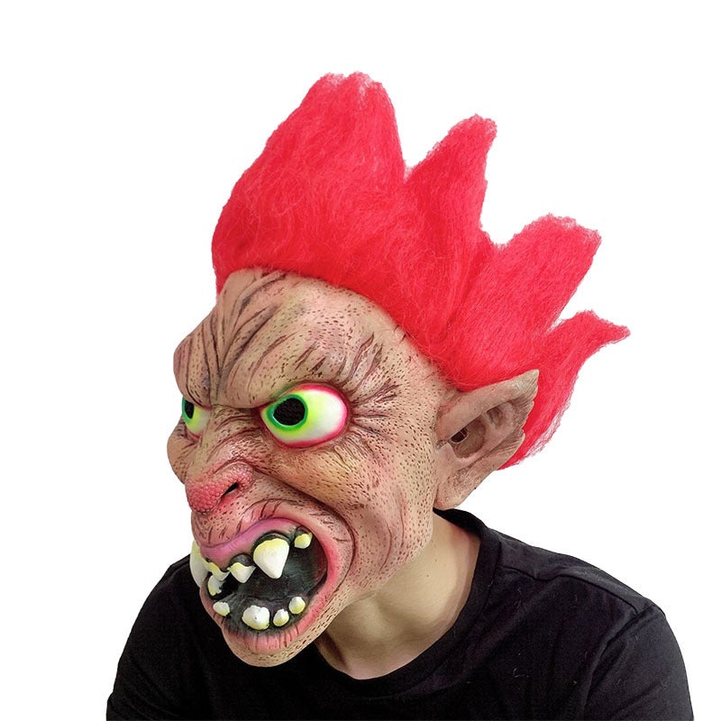 Realistic Man Mask Halloween Fancy Old Man Mask Cosplay Full Head Latex Funny Realistic Latex Old Man Mask with Red Wig - Image 2