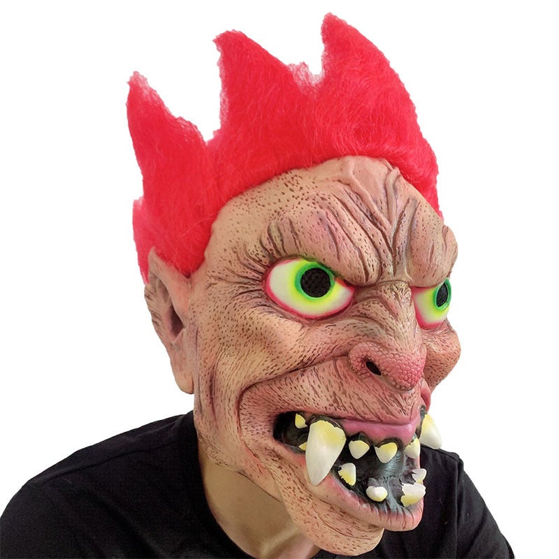 Realistic Man Mask Halloween Fancy Old Man Mask Cosplay Full Head Latex Funny Realistic Latex Old Man Mask with Red Wig - Image 3