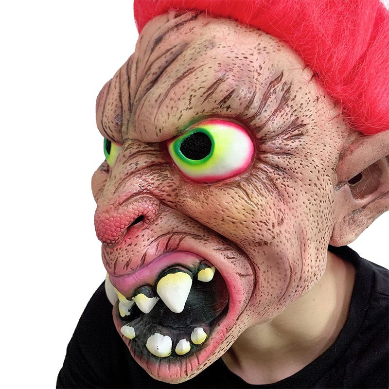Realistic Man Mask Halloween Fancy Old Man Mask Cosplay Full Head Latex Funny Realistic Latex Old Man Mask with Red Wig - Image 4