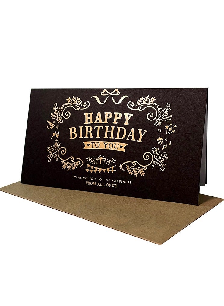 Birthday card, black and gold gift card, unique design, greeting message, blessing card, blank notepad card, with envelope (15.5 x 8.5 cm / 6.1 x 3.35 inches) - Image 1