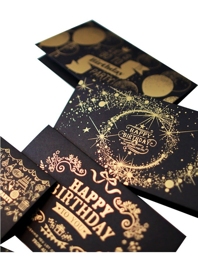Birthday card, black and gold gift card, unique design, greeting message, blessing card, blank notepad card, with envelope (15.5 x 8.5 cm / 6.1 x 3.35 inches) - Image 3