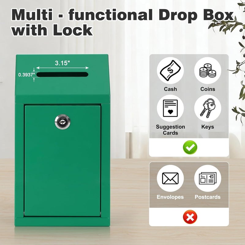 KYODOLED Money Drop Box with Lock & Slot, Metal Cash Collection & Suggestion Box for Farmstand Sales, Office or Home Wall Mount Use, 10.24x5.7x2.95 Inch, Green - Image 4