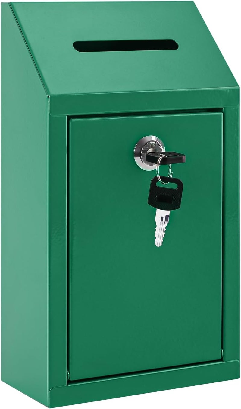 KYODOLED Money Drop Box with Lock & Slot, Metal Cash Collection & Suggestion Box for Farmstand Sales, Office or Home Wall Mount Use, 10.24x5.7x2.95 Inch, Green - Image 1