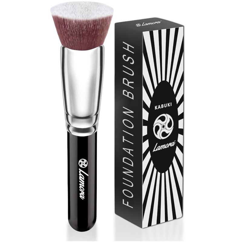 LAMORA Foundation Brush for Liquid Makeup - Kabuki Face Brush for Cream, Powder, Blush, and Concealer - Flat Top Blending, Buffing, Stippling Brush - Image 1