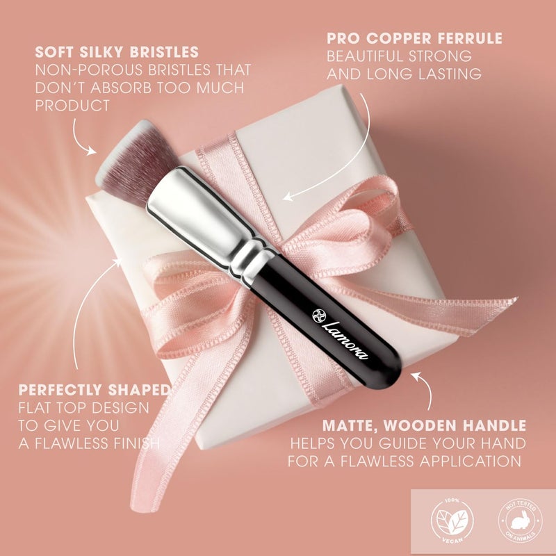 LAMORA Foundation Brush for Liquid Makeup - Kabuki Face Brush for Cream, Powder, Blush, and Concealer - Flat Top Blending, Buffing, Stippling Brush - Image 2