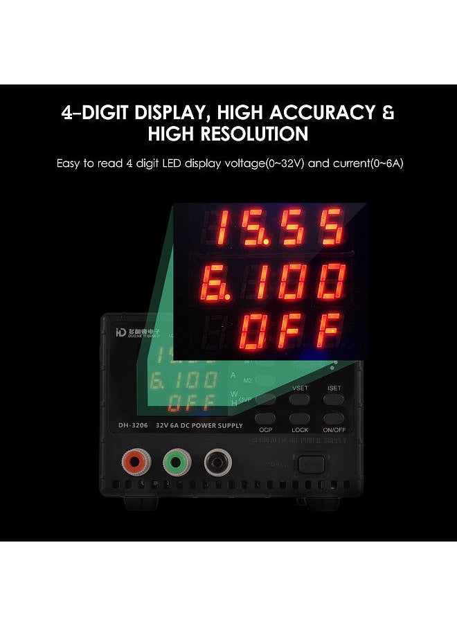 Generic - DH-3206 32V 6A DC Voltage-stabilized Source Mini Regulated Power Supply 4-Digit Digital Stabilized Voltage Supply with Memory & Timing Function OVP OCP Safety Protection - Image 1