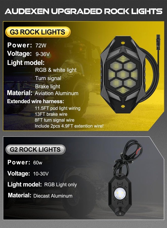 AUDEXEN 4 Pods RGBW LED Rock Lights Kit - with Brake Light & Turn Signals, Underglow Multicolor Neon Light Pod Compatible with Truck 4X4 Off-Road for Jeep UTV ATV RZR SUV Accessories - Image 3