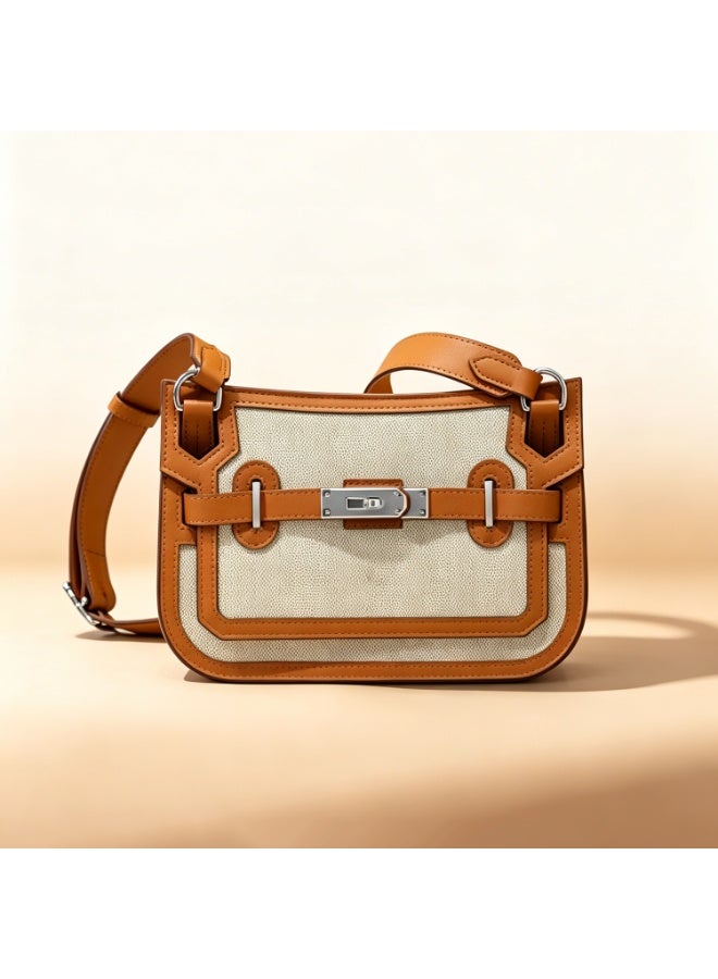 Women's Kelly Lock Canvas Shoulder Bag, Vintage Saddle Crossbody Purse, Premium Patchwork Handbag, Adjustable Strap, Elegant Fashion Tote Gift - Image 1
