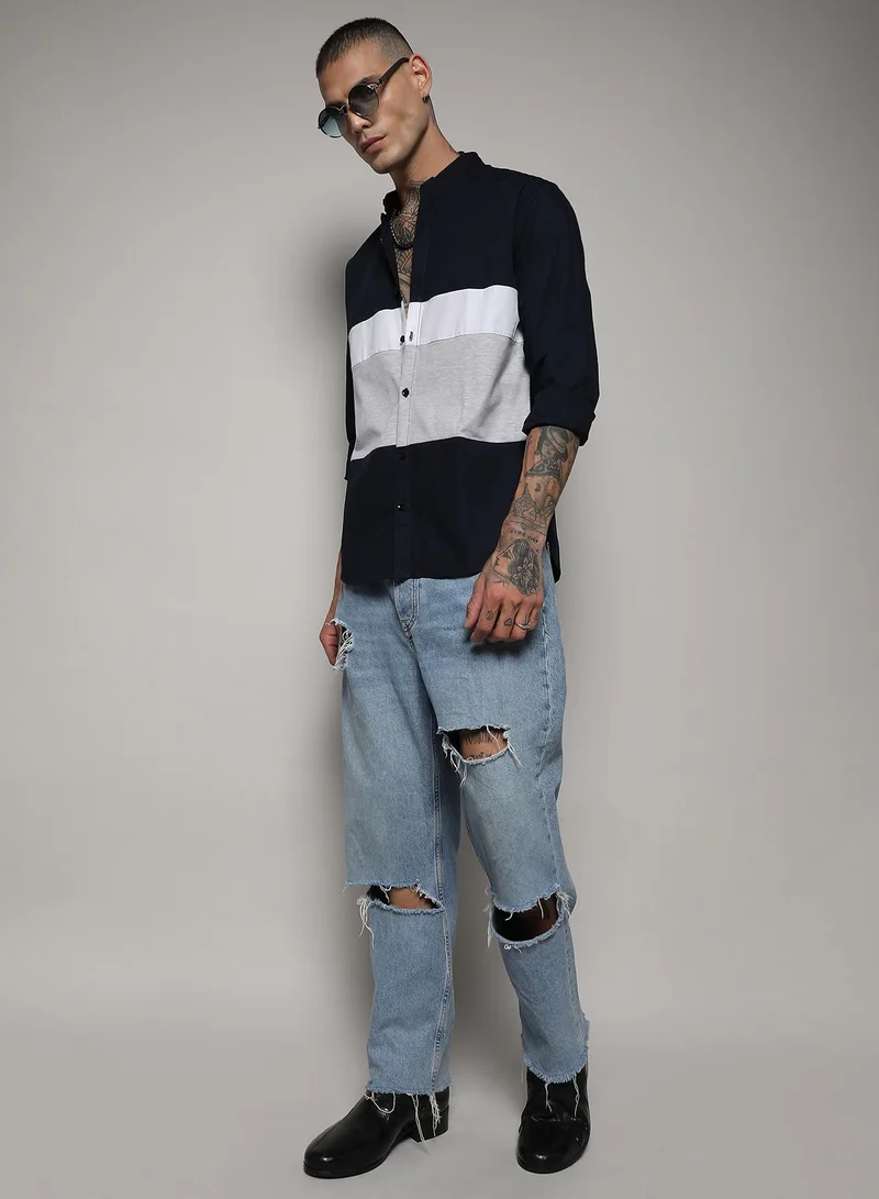 CAHOOT  Men's Multicolour Contrast Panel Shirt For Casual Wear | Spread Collar | Long Sleeve | Button Closure | Cotton Shirt Crafted With Comfort Fit For Everyday Wear for Men | Best Price UAE