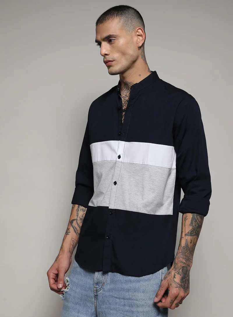 CAHOOT  Men's Multicolour Contrast Panel Shirt For Casual Wear | Spread Collar | Long Sleeve | Button Closure | Cotton Shirt Crafted With Comfort Fit For Everyday Wear for Men | Best Price UAE