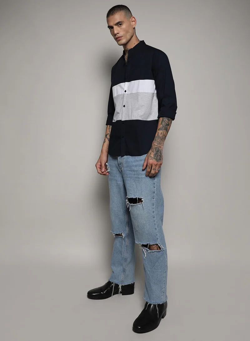 CAHOOT  Men's Multicolour Contrast Panel Shirt For Casual Wear | Spread Collar | Long Sleeve | Button Closure | Cotton Shirt Crafted With Comfort Fit For Everyday Wear for Men | Best Price UAE