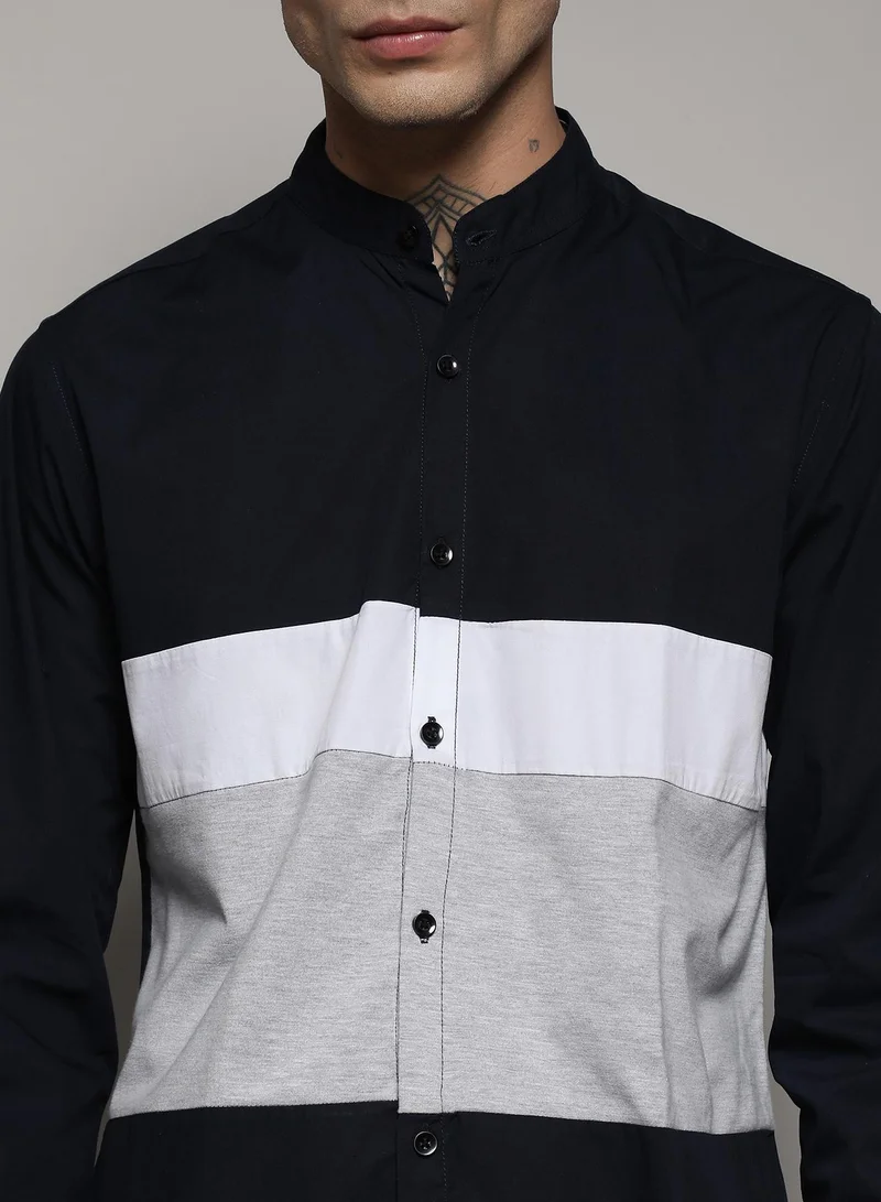 CAHOOT  Men's Multicolour Contrast Panel Shirt For Casual Wear | Spread Collar | Long Sleeve | Button Closure | Cotton Shirt Crafted With Comfort Fit For Everyday Wear for Men | Best Price UAE
