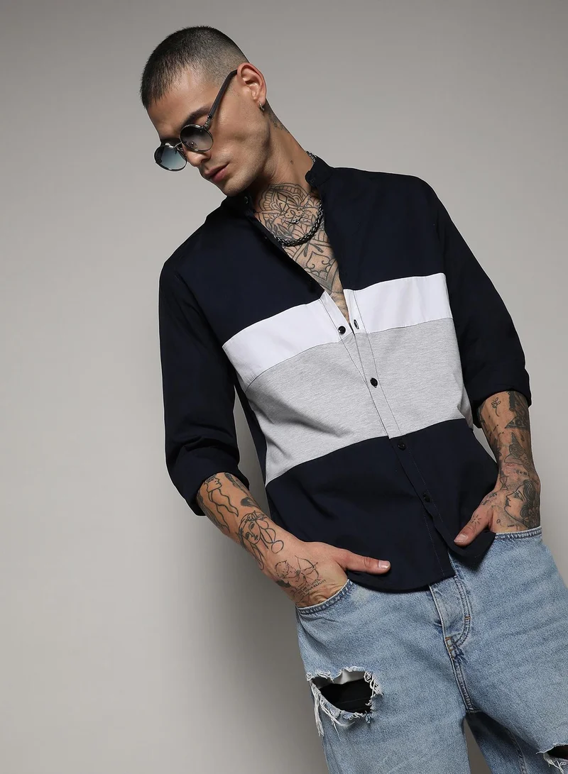 CAHOOT  Men's Multicolour Contrast Panel Shirt For Casual Wear | Spread Collar | Long Sleeve | Button Closure | Cotton Shirt Crafted With Comfort Fit For Everyday Wear for Men | Best Price UAE