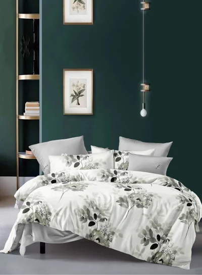 Donetella Printed Duvet Set, Queen Size 200x230 cm - 6-Pcs Bed Set, Microfiber Fabric - 1 Duvet Cover, 1 Fitted Sheet, 2 Pillow Shams, 2 Pillowcases (Filler Not Included)