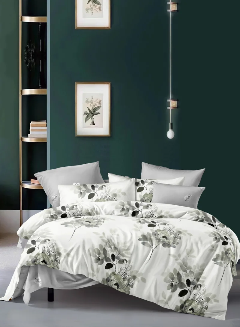 Donetella Printed Duvet Set, Queen Size 200x230 cm - 6-Pcs Bed Set, Microfiber Fabric - 1 Duvet Cover, 1 Fitted Sheet, 2 Pillow Shams, 2 Pillowcases (Filler Not Included)