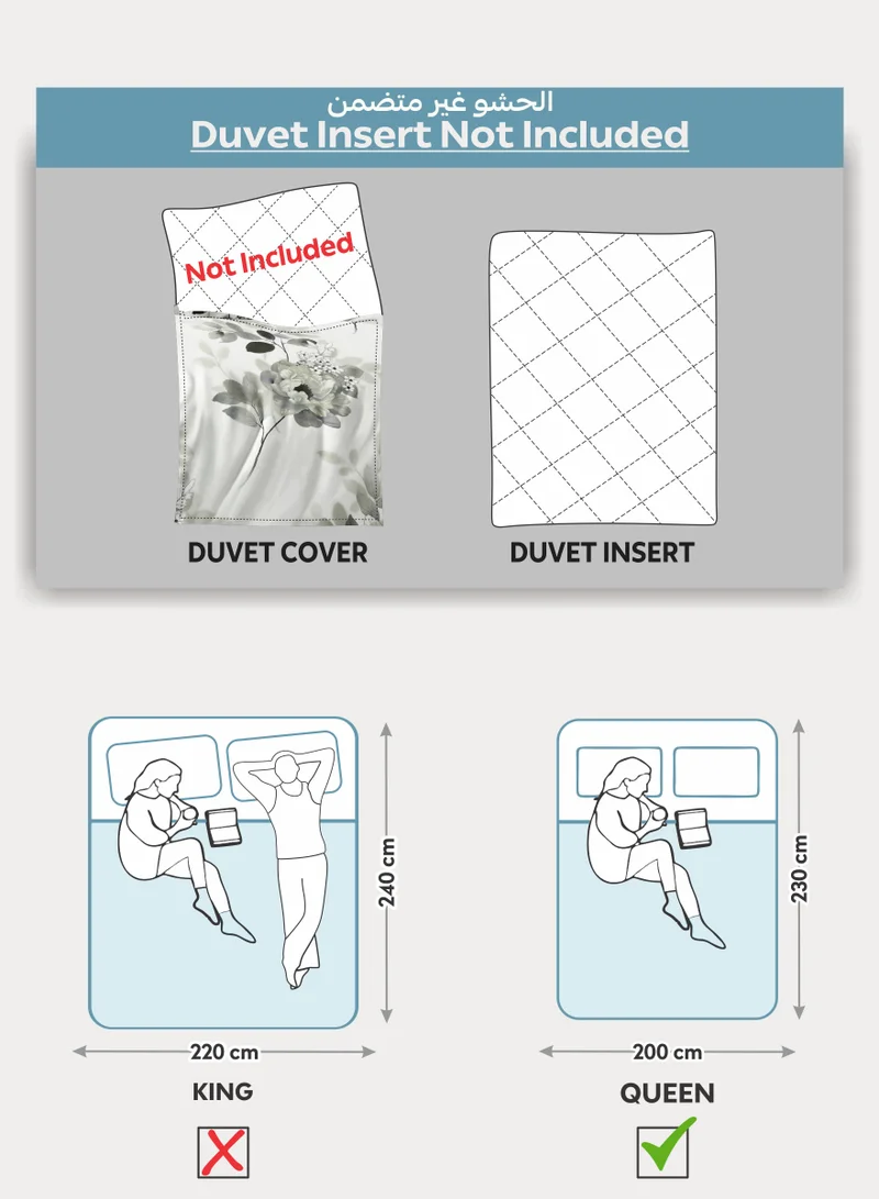 Donetella Printed Duvet Set, Queen Size 200x230 cm - 6-Pcs Bed Set, Microfiber Fabric - 1 Duvet Cover, 1 Fitted Sheet, 2 Pillow Shams, 2 Pillowcases (Filler Not Included)