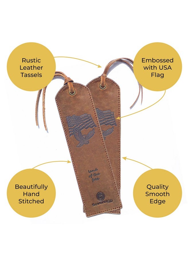 Sovereign-Gear R Bookmark | Elegant Smart Bookmark For Men And Women | 2 Perfect Leather Bookmarks With Usa Flag & Eagle For Readers, Writers, And Book Lovers (7X2) Leather Gift | Sovereign-Gear  - Image 2