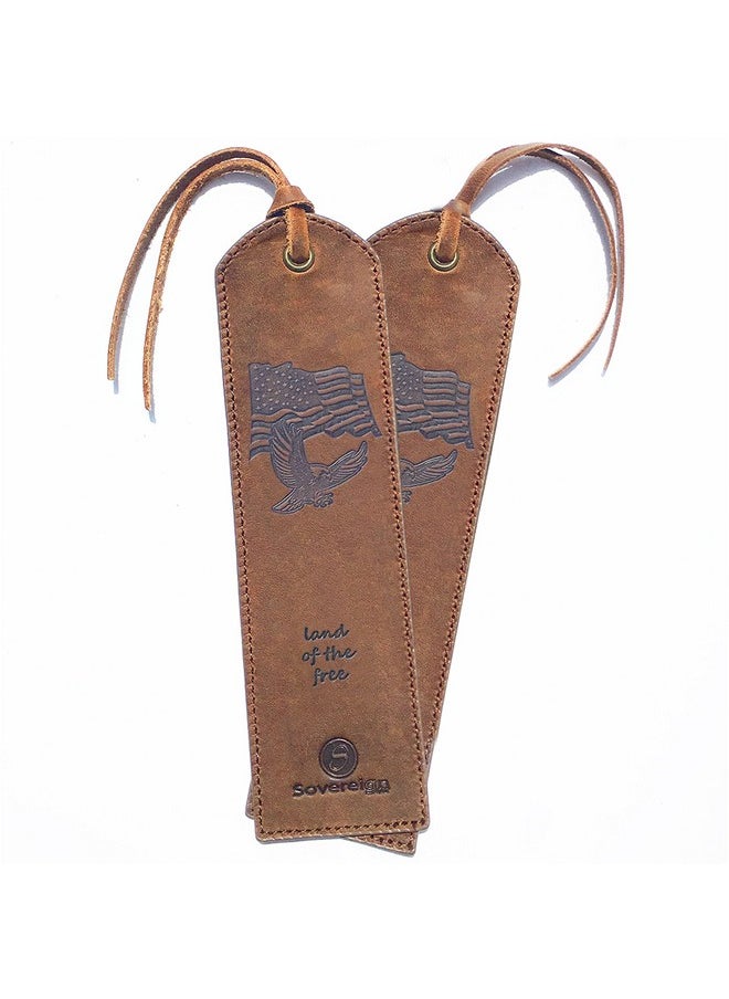 Sovereign-Gear R Bookmark | Elegant Smart Bookmark For Men And Women | 2 Perfect Leather Bookmarks With Usa Flag & Eagle For Readers, Writers, And Book Lovers (7X2) Leather Gift | Sovereign-Gear  - Image 1