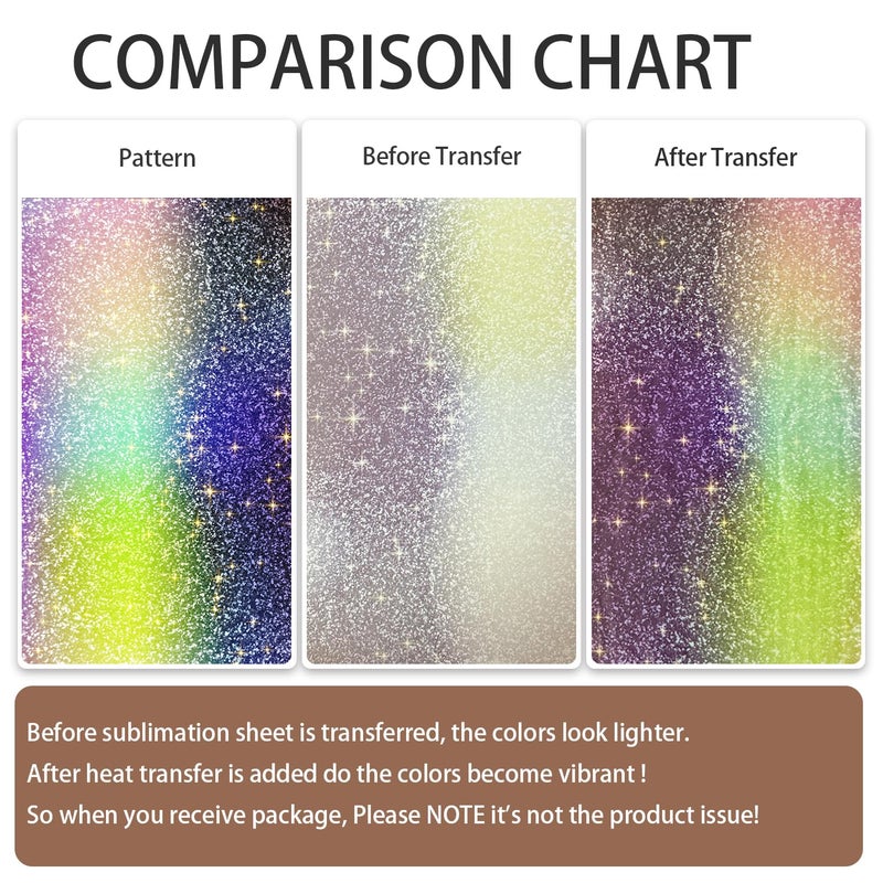 IKELI Glitter Sublimation Transfer Ink Sheets for Sublimation Blanks Mug Tumbler T-Shirt Tote Bag,Pre-Printed Sublimation Paper for Cricut Heat Press,12 Sheets 12x10inch - Image 2