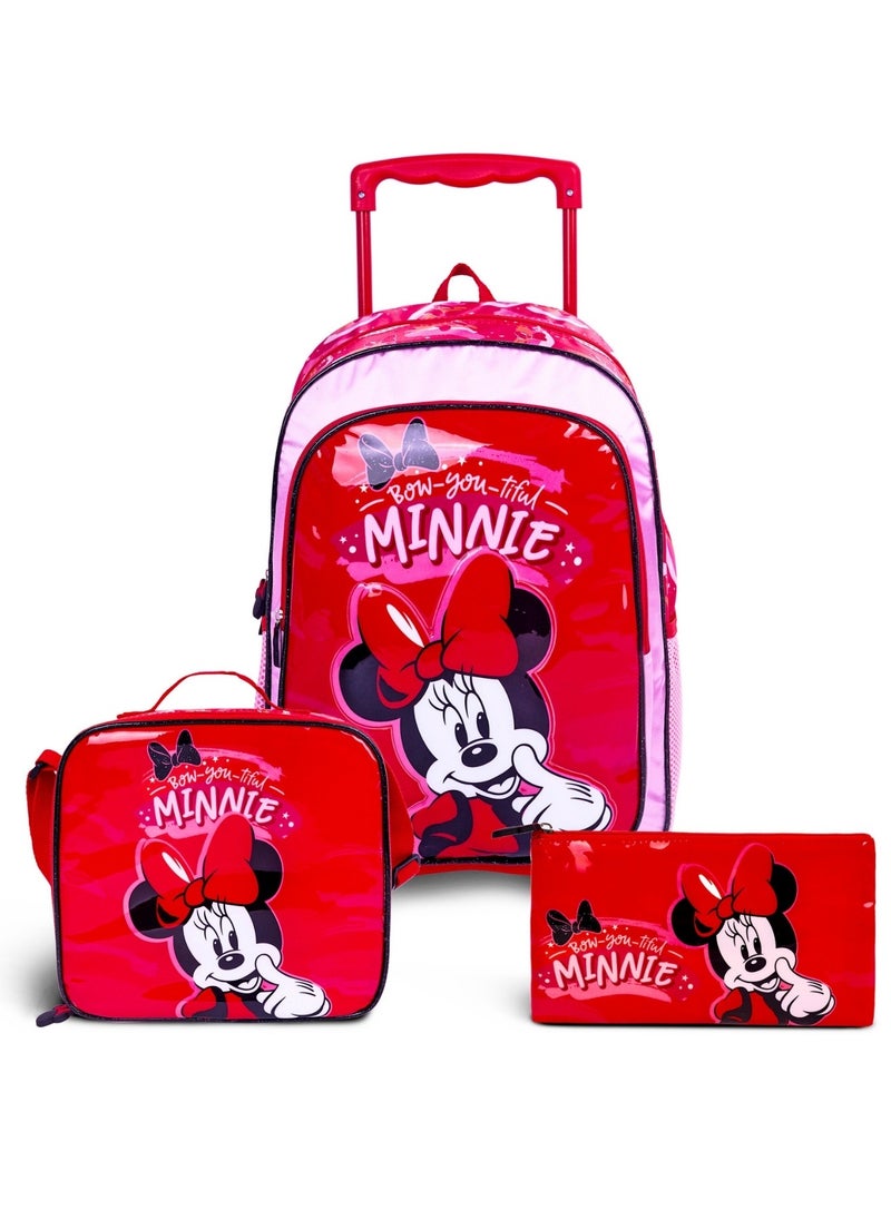 Disney - Minnie Mouse  16 Inch Kids 3-in-1 Trolley School Bag Set - Ergonomic Backpack, Insulated Lunch Bag & Pencil Case,Lightweight, Students 6+ - Perfect for Travel & School,For Girls - Image 1