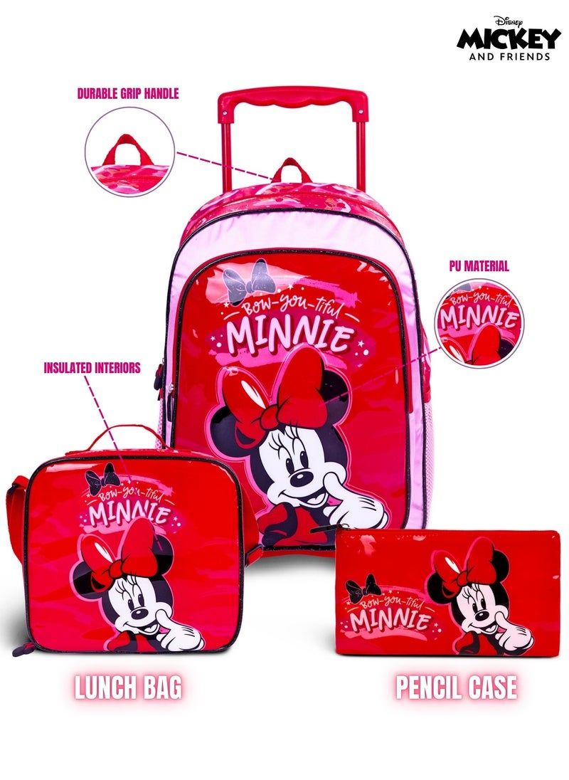 Disney - Minnie Mouse  16 Inch Kids 3-in-1 Trolley School Bag Set - Ergonomic Backpack, Insulated Lunch Bag & Pencil Case,Lightweight, Students 6+ - Perfect for Travel & School,For Girls - Image 1