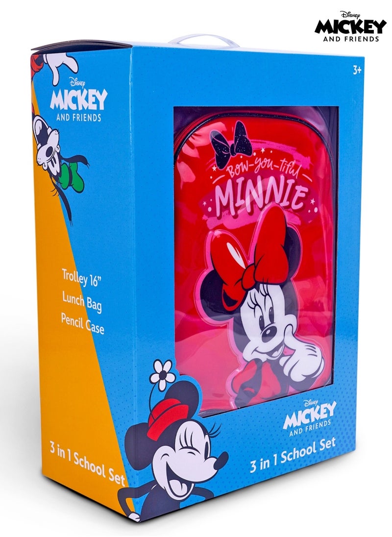 Disney - Minnie Mouse  16 Inch Kids 3-in-1 Trolley School Bag Set - Ergonomic Backpack, Insulated Lunch Bag & Pencil Case,Lightweight, Students 6+ - Perfect for Travel & School,For Girls - Image 1