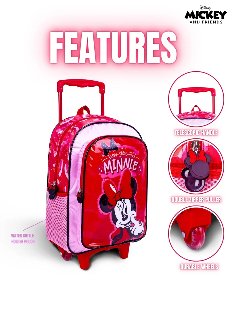 Disney Minnie Mouse  16 Inch Kids 3-in-1 Trolley School Bag Set - Ergonomic Backpack, Insulated Lunch Bag & Pencil Case,Lightweight, Students 6+ - Perfect for Travel & School,For Girls