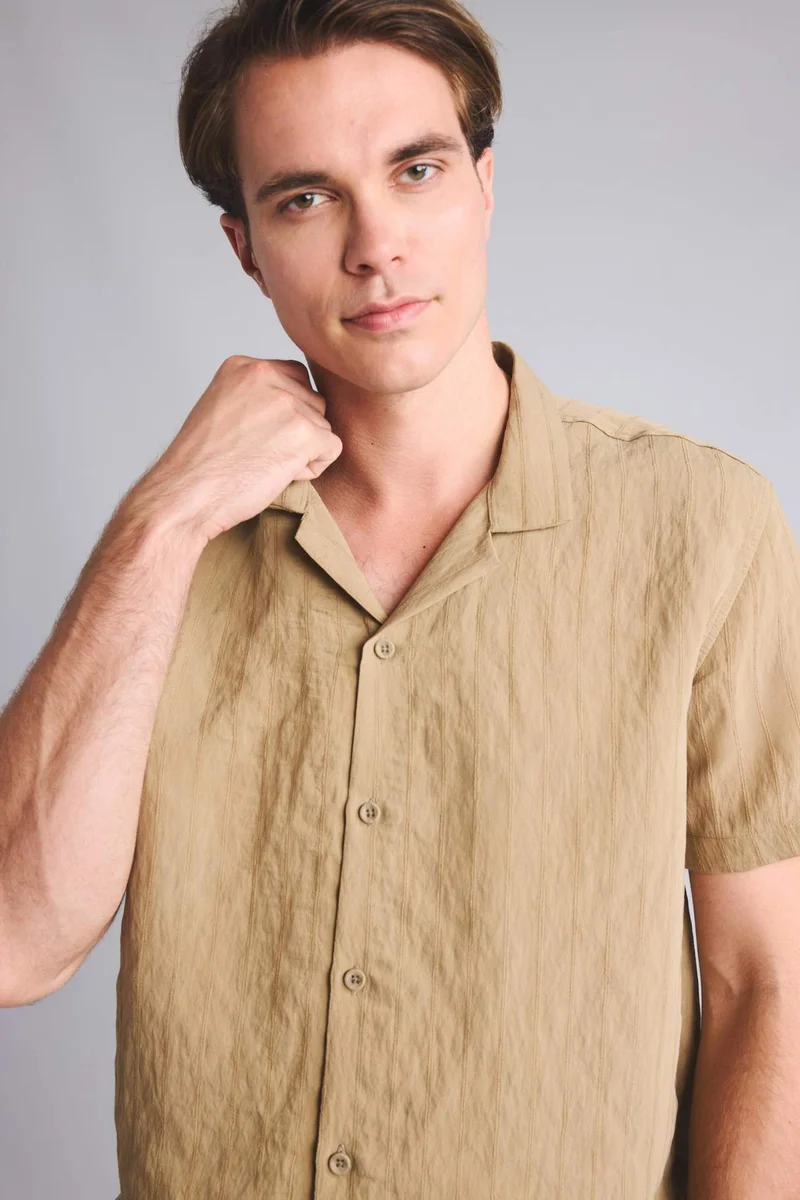 Defacto Regular Fit Resort Neck Striped modal Short Sleeve Shirt