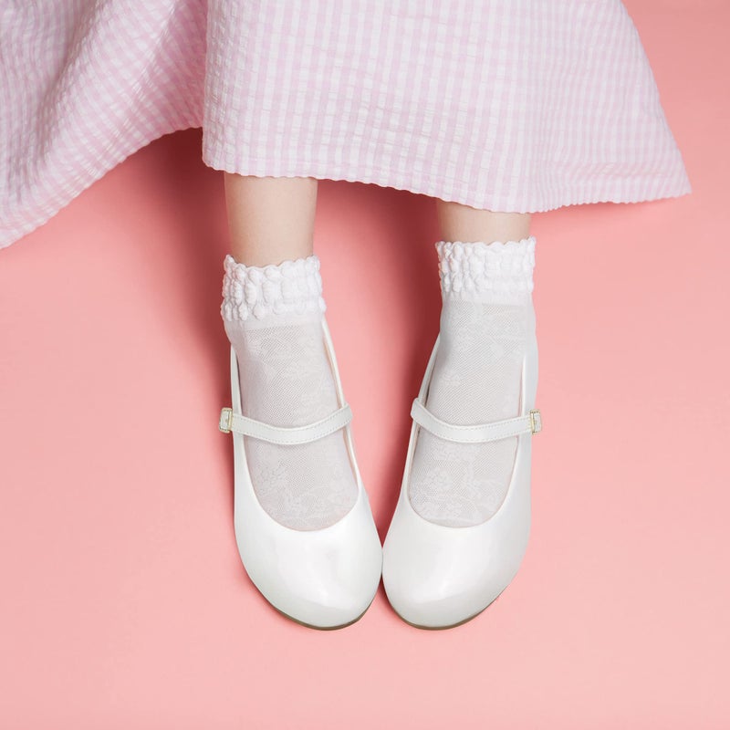 MIXIN Girls Mary Jane Dress Shoes - Princess Ballerina Flats Low Heels for School Party Wedding, Back to School Shoes for Girls (Little Kid/Big Kids) White Size 3 - Image 2