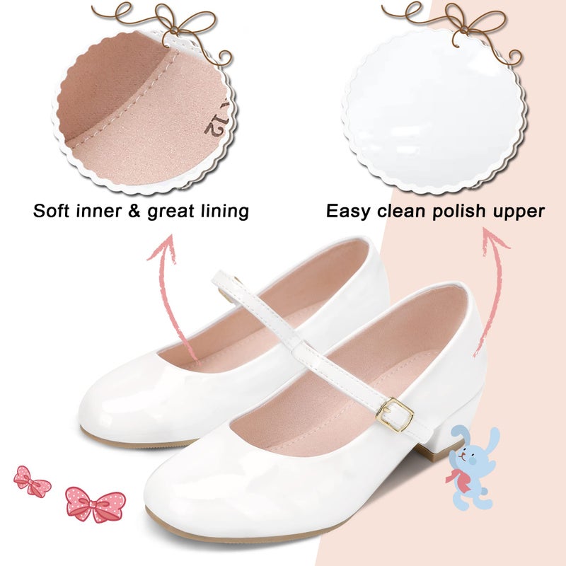 MIXIN Girls Mary Jane Dress Shoes - Princess Ballerina Flats Low Heels for School Party Wedding, Back to School Shoes for Girls (Little Kid/Big Kids) White Size 3 - Image 4