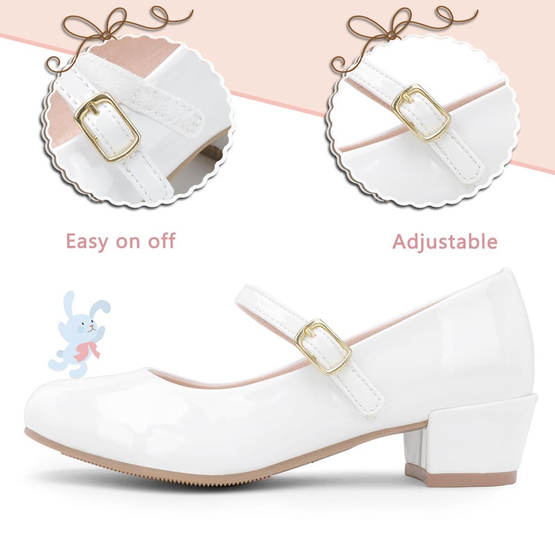 MIXIN Girls Mary Jane Dress Shoes - Princess Ballerina Flats Low Heels for School Party Wedding, Back to School Shoes for Girls (Little Kid/Big Kids) White Size 3 - Image 3