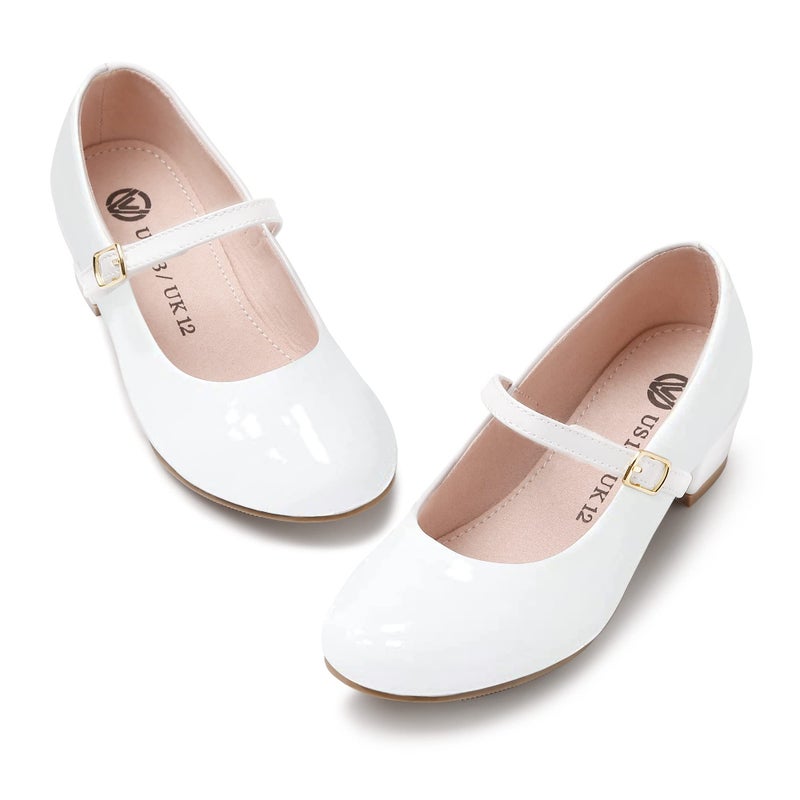 MIXIN Girls Mary Jane Dress Shoes - Princess Ballerina Flats Low Heels for School Party Wedding, Back to School Shoes for Girls (Little Kid/Big Kids) White Size 3 - Image 1