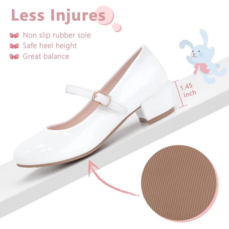 MIXIN Girls Mary Jane Dress Shoes - Princess Ballerina Flats Low Heels for School Party Wedding, Back to School Shoes for Girls (Little Kid/Big Kids) White Size 3 - Image 5