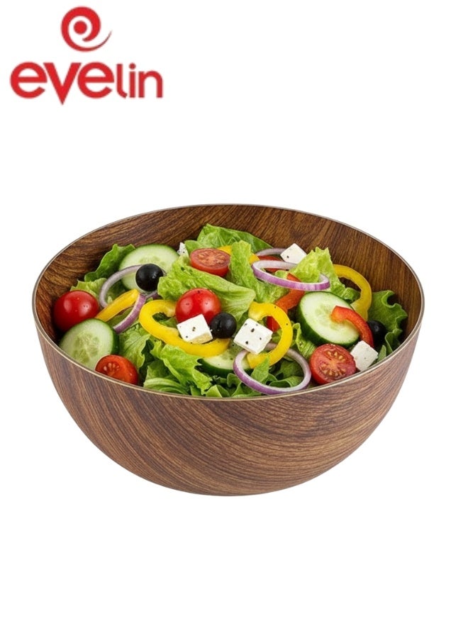 إيفيلين وعاء تقديم مدوّر من إيفلين مقاس 20 سم – وعاء بلاستيك آمن للطعام بتصميم يشبه الخشب لتقديم الفواكه والأرز والسلطات والوجبات الخفيفة والأطباق الجانبية – مقاوم للكسر والخدش وسهل الإمساك والتنظيف – عملي للتقديم اليومي والحفلات والنزهات والتخييم والمكتب والمطاعم - Image 1