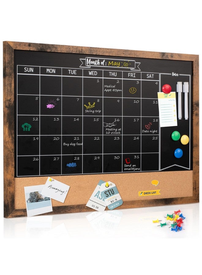 Board2by Monthly Chalkboard Calendar & Cork Board For Wall, 18" X 24" Magnetic Chalk Calendar Board Combo Board, Wall Mounted Combination Board Blackboard With Pens For Office, Kitchen, School, Home - Image 1