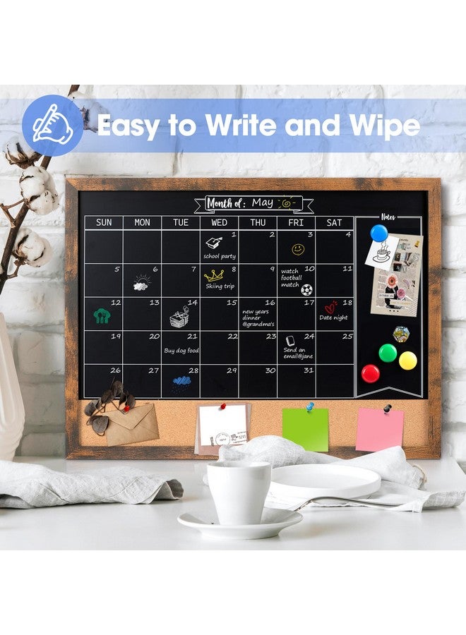 Board2by Monthly Chalkboard Calendar & Cork Board For Wall, 18" X 24" Magnetic Chalk Calendar Board Combo Board, Wall Mounted Combination Board Blackboard With Pens For Office, Kitchen, School, Home - Image 2