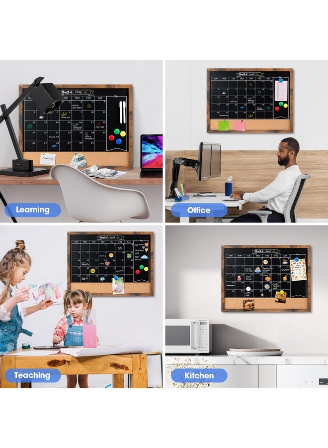 Board2by Monthly Chalkboard Calendar & Cork Board For Wall, 18" X 24" Magnetic Chalk Calendar Board Combo Board, Wall Mounted Combination Board Blackboard With Pens For Office, Kitchen, School, Home - Image 3