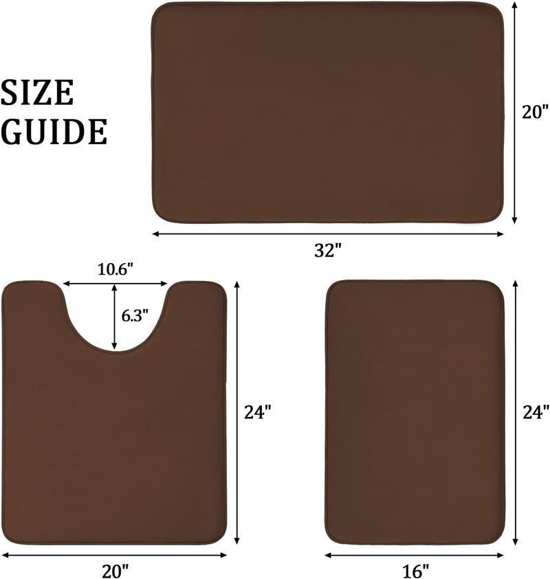 YIHOUSE Bathroom Rug Sets 3 Piece, Memory Foam Bath Mat, Non Slip Super Absorbent Soft Bathroom Mats, Machine Washable Bathroom Floor Mats Sets for Sink,Tub, Shower and Toilet,Brown - Image 2