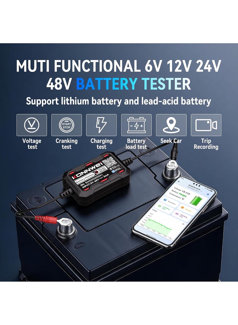 Konnwei BK400 Bluetooth Battery Monitor, 3-60V Car Battery Voltage Tester Cranking & Charging Test, Find Car, Temp Monitor, Up to 6 Batteries, Wireless App, 12V 24V 48V Car RV Marine Off-Road Lithium LiFePO4 - Image 3