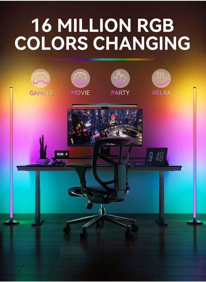 مصباح أرضي بزاوية LED، مصباح أرضي زاوية LED، إضاءة متغيرة اللون RGB قابلة للتعتيم ومزامنة الموسيقى، مصباح أرضي حديث مع تطبيق وجهاز تحكم عن بعد، مصباح أجواء لغرفة المعيشة، غرفة النوم، المنزل، ديكور الحفلات