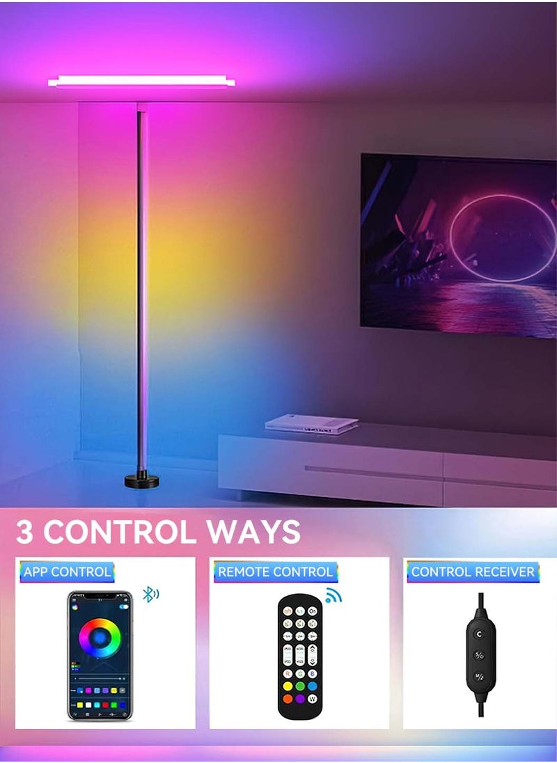 مصباح أرضي بزاوية LED، مصباح أرضي زاوية LED، إضاءة متغيرة اللون RGB قابلة للتعتيم ومزامنة الموسيقى، مصباح أرضي حديث مع تطبيق وجهاز تحكم عن بعد، مصباح أجواء لغرفة المعيشة، غرفة النوم، المنزل، ديكور الحفلات