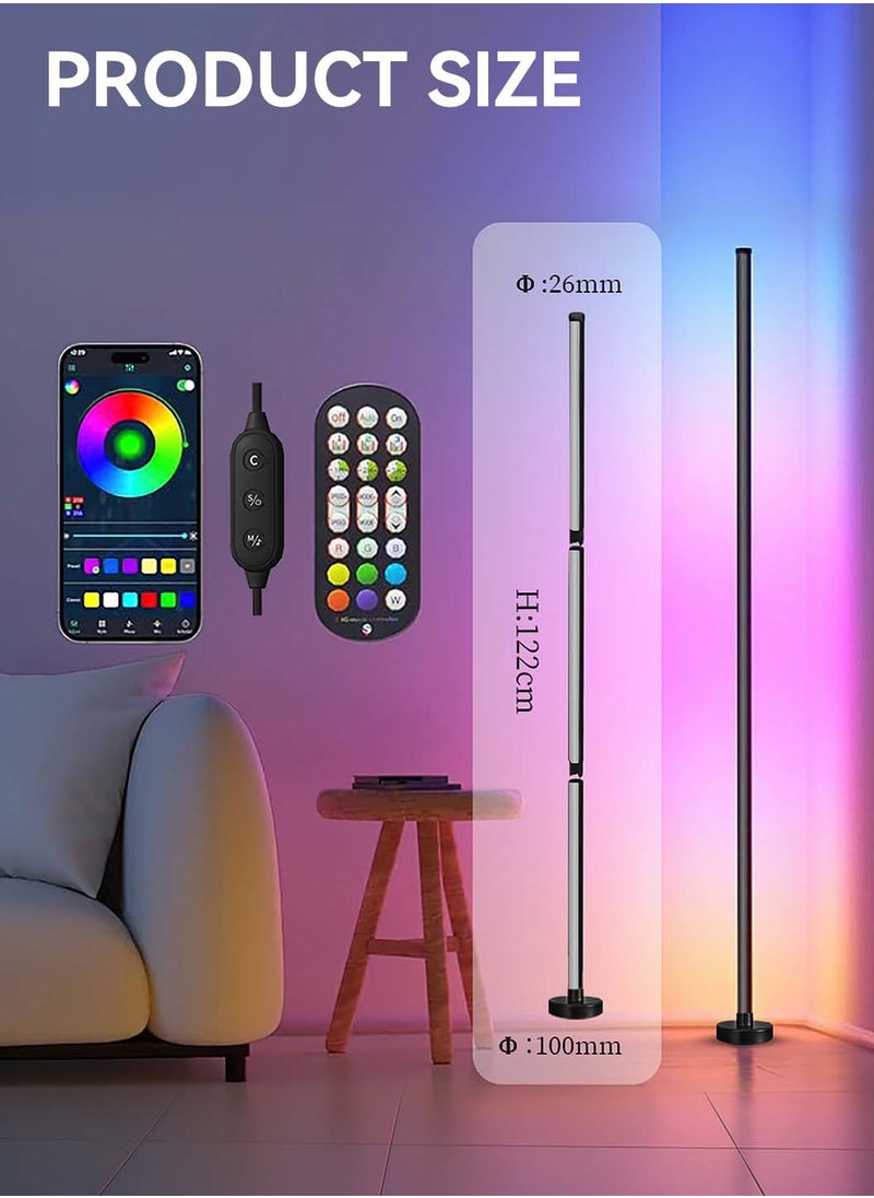 مصباح أرضي بزاوية LED، مصباح أرضي زاوية LED، إضاءة متغيرة اللون RGB قابلة للتعتيم ومزامنة الموسيقى، مصباح أرضي حديث مع تطبيق وجهاز تحكم عن بعد، مصباح أجواء لغرفة المعيشة، غرفة النوم، المنزل، ديكور الحفلات