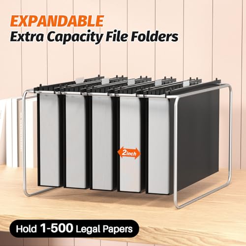 SHUTEX Extra Capacity Legal Size Plastic Hanging File Folders,12 Pack Reinforced Legal Size Hanging Folder with Heavy Duty 2 Inch Expansion,Filing Cabinet Folders,for Bulky Files, Medical Charts,Black - Image 3