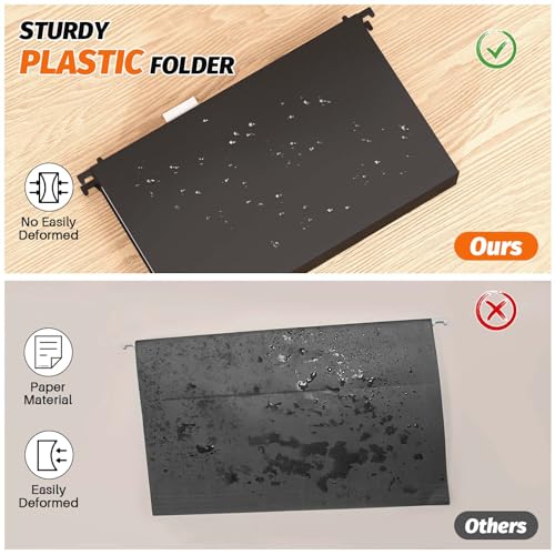 SHUTEX Extra Capacity Legal Size Plastic Hanging File Folders,12 Pack Reinforced Legal Size Hanging Folder with Heavy Duty 2 Inch Expansion,Filing Cabinet Folders,for Bulky Files, Medical Charts,Black - Image 2
