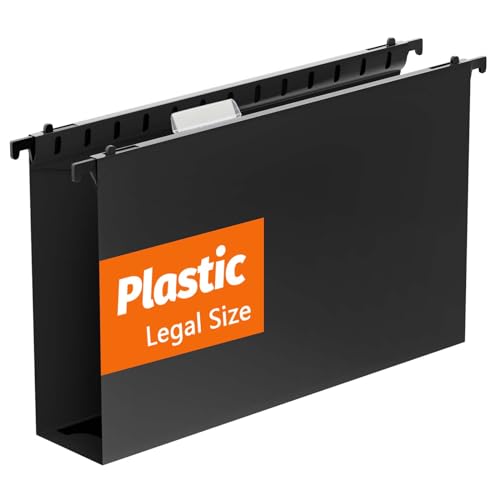 SHUTEX Extra Capacity Legal Size Plastic Hanging File Folders,12 Pack Reinforced Legal Size Hanging Folder with Heavy Duty 2 Inch Expansion,Filing Cabinet Folders,for Bulky Files, Medical Charts,Black - Image 1