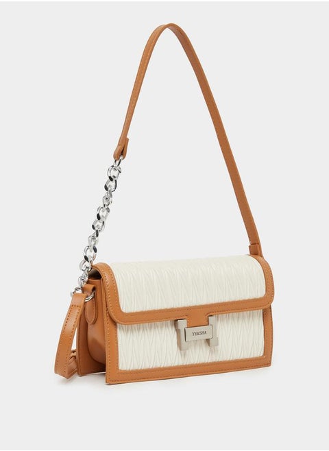 V Quilted Shoulder Bag with Magnetic Closure