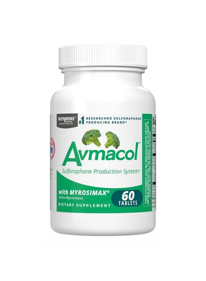 AVMACOL Nutramax Laboratories Avmacol #1 Researched Sulforaphane-Producing Brand for Detoxification with Glucoraphanin and Active Myrosinase, Adults & Children, 60 Tablets - Image 1