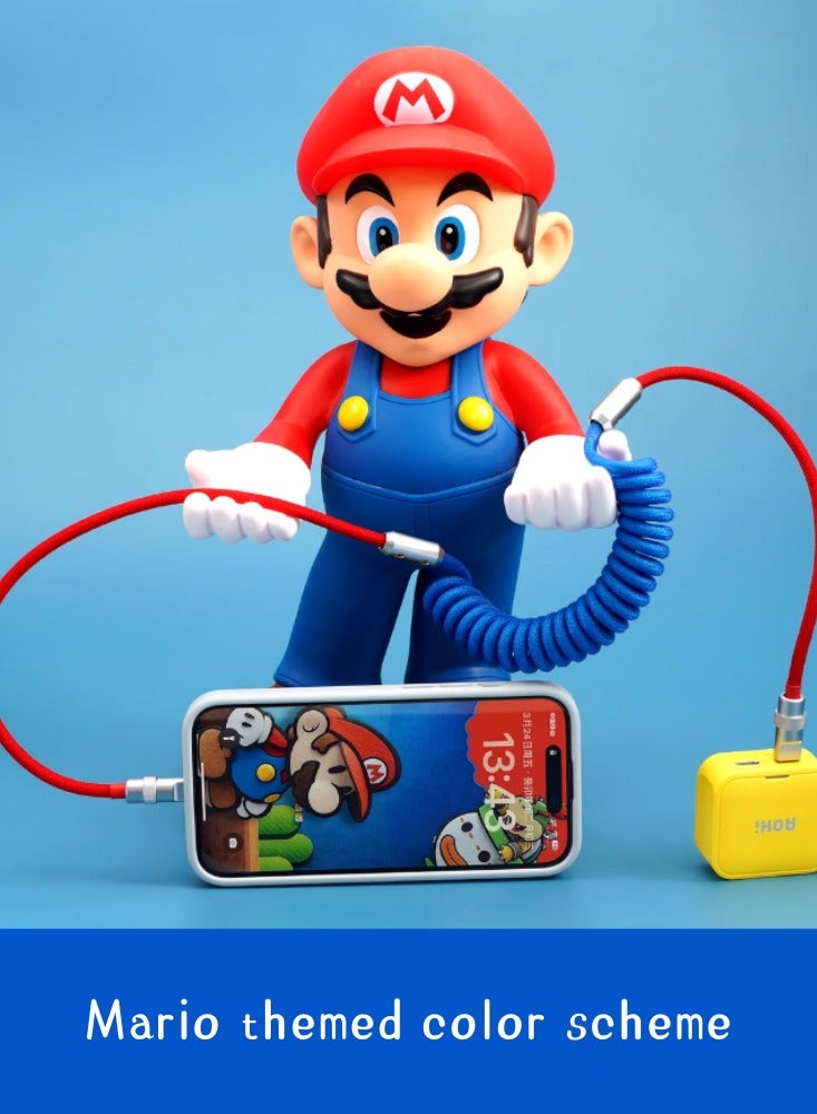 Suitable For Apple, Android, Mobile Phones, Car Audio Systems, CarPlay, Car Weaving, And Silicone Spring Data Cable. Blue + red color scheme 1-meter USB-A for Apple 12W iPhone 6-14 - Image 1