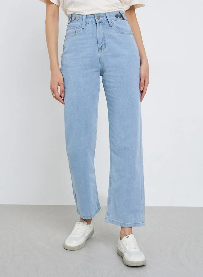 Take Two Take Two Women Straight Leg Jeans with Button-Adjustable Waistband